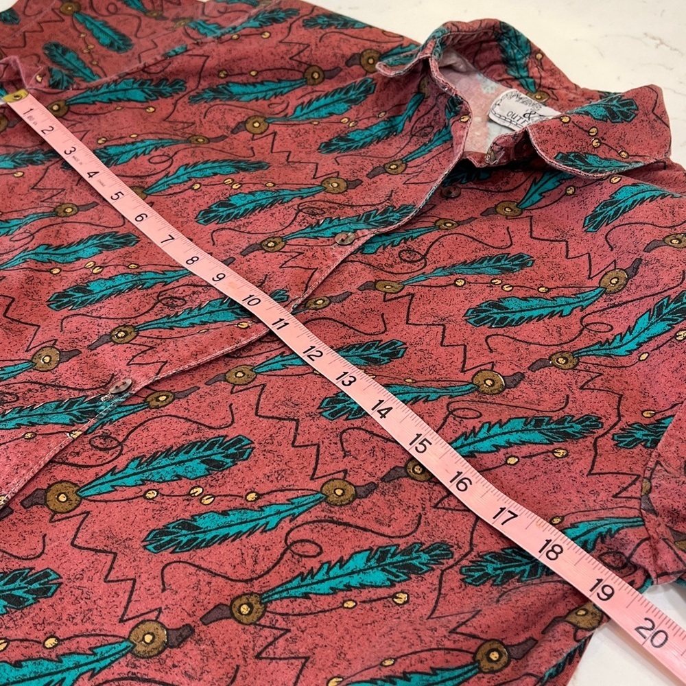 Vintage Mine & Bills Outfitters Feather Print Western Button Down Size S - Picture 6 of 8